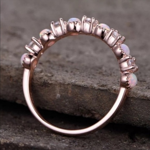 New Women’s Rose Gold Plated Opal Band Ring - Picture 5 of 5